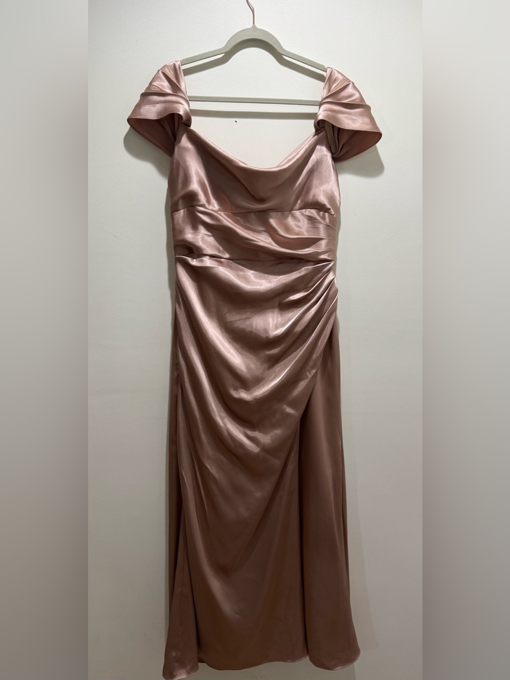 Galina Signature Size 14 Dusty Rose Satin Ruched Formal Maxi Dress